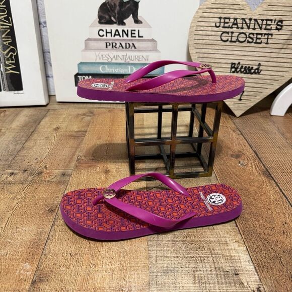 Tory Burch Lattice T Fuschia Flip Flop Flat Sandal Pink 10 - Picture 2 of 7